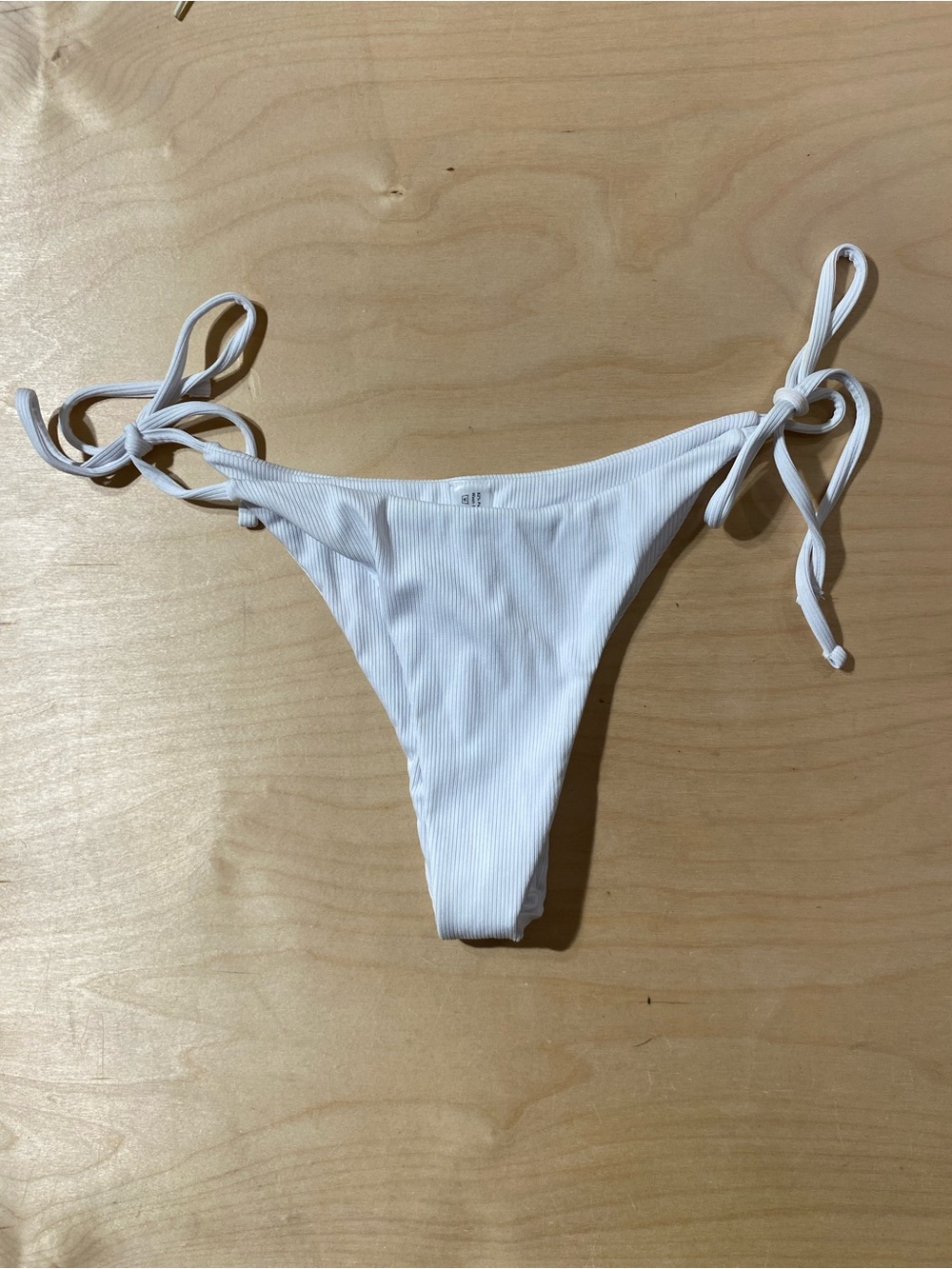 Women’s White Tie-Side Ribbed Bikini Bottom Medium (RG)
